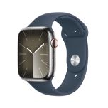 שעון אפל Apple Watch Series 9 GPS + Cellular 45mm Silver Stainless Steel Storm Blue Sport Band S/M MRMN3QI/A